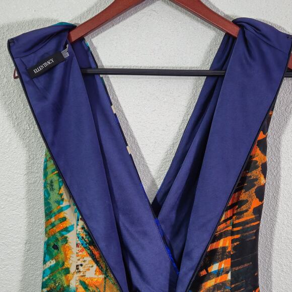 Ellen Tracy Women’s Dress Tropical Print Statement Dress Faux Wrap Midlength 12 - Picture 4 of 11